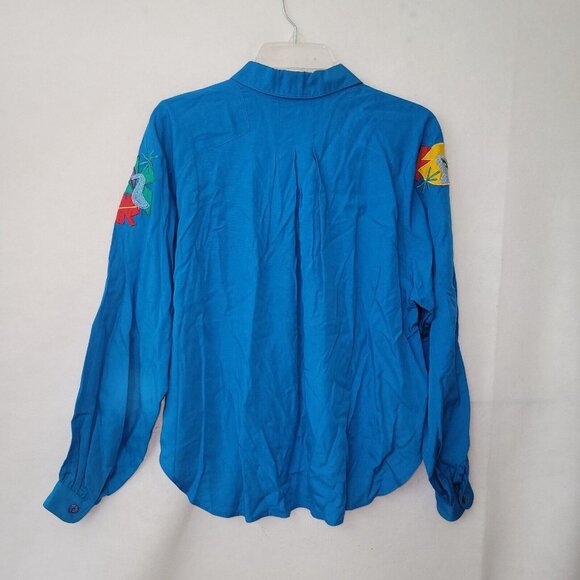 Marc D'Alcy Shirt Womens 4 Blue Beaded Appliqued Vintage Long Sleeve V-Neck - Picture 6 of 9